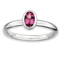 Стерлинг сребърен овален розов турмален пръстен