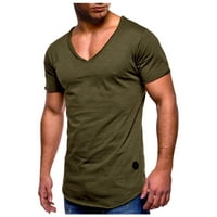 Hanas Fashion Men's Tops Men Summer Solid Color Plus Размер v Врат къси ръкави Армия Зелено XXL