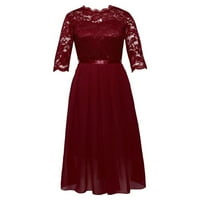 Luxplum дамски шаферски рокли дантела абитуриентска рокля дълга макси рокля ръкав sundress коктейл вино червен xl