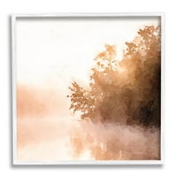 Ступел индустрии надвиснали дървета Слънчев изглед езеро Живопис бяла рамка изкуство печат стена изкуство, дизайн от Денис Браун