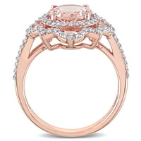 Дамски 1-Каратов Морганит и каратов диамантен пръстен от 14 карата Розово злато