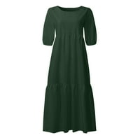 Летни рокли за жени кръгло деколте с късо ръкав солиден прилепване и пламна рокля със средна дължина ежедневно прилепване и пламък рокли зелени 2xl