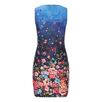 Dyegold Sundresses за жени Небрежен плаж - плюс размер MIDI рокля дамски кръгла шия без ръкави плюс размер флорален принт Небрежен хлабав плаж празник Sundress