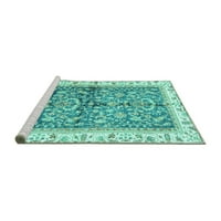 Ahgly Company Machine Wareable Indoor Rectangle Oriental Turquoise Blue Traditional Area Rugs, 2 '4'