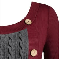 Плетени пуловерни върхове за жени- тънки прости върхове солидни пуловер от свободното време върхове екипаж на шията с дълъг ръкав червен xl