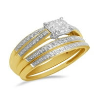 0. Карат Т. в. бял диамант Микрон жълто покритие върху стерлинги Сребърен четириредов пръстен