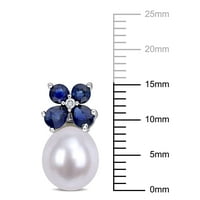 Миабела женска култивирана сладководна перла с форма на ориз 1-каратова Т. Г. в. крушово нарязана и кръгла сапфир и кръгла диамантена