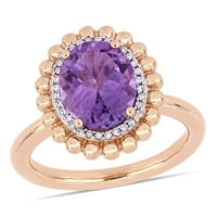 Миабела Дамски 2-Каратов овално изрязан аметист каратов диамант 14кт Розово злато Двоен хало пръстен