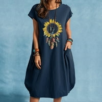 Luiyenes Lady Wind Chemes отпечатана рокля с късо ръкав за жени летни рокли за кръгло шия с джобно памучно бельо с дължина на коляното midi sundress