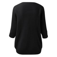 Женски граничен твърд цвят кръгло деколка плетка Елегантна ръкав Топ климатизирана риза Пуловер пуловер