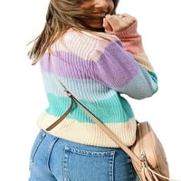 Bomotoo жени Уютни плетени пуловери Цветни блок Небрежни върхове на джъмпер шик разтягане на висококачено пуловер розов m