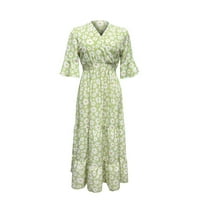 Лятна рокля Женска лятна мода с късо ръкав кръг-деколте на ръкав флорална рокля за печат небрежен плюс рокля с размер