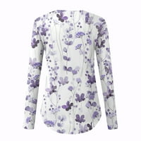 Bazyrey нови пристигания на туника върхове за жени с дълъг ръкав модерен флорален принт Разхлабени блузи V-образно деколте ежедневно пуловер лилаво m