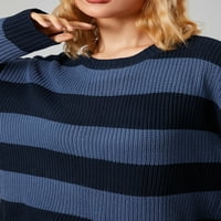 CODUOP Женски ретро раиран пуловер Разхлабете се с трибуни плетен пуловери есенни джъмпери плетка