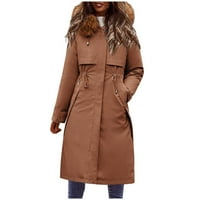 Зимни палта за жени надолу подплатени със средна дължина на талията твърд цвят мека качулка яка с дълъг ръкав яке с газове