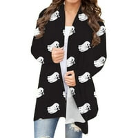 Jplzi дамски кардиган тиква котка печат с дълъг ръкав отворен фронт плюс размер пуловер палто отгоре