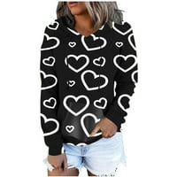 Полиестер с качулка с големи размери пуловери Дами сърца Работа готино притискане на качулка с дълъг ръкав, монтирана коледен класен пуловер жени