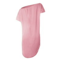 Дамски рокли мини къси ръкав небрежно солидна лятна рокля с v-образно деколте розово s