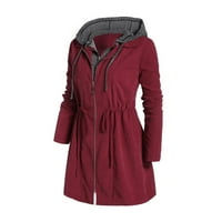 Жени модни пачуърки зимни качулки плюс размер палто с цип нагоре с джоб с червено xxxxxl