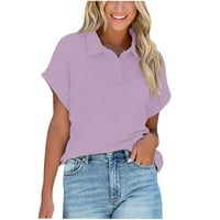 Оалиро женски върхове, тийнейджъри и блузи рожден ден Представете женски късо ръкав твърд цвят основи Лапета ежедневна тениска тениска лилаво