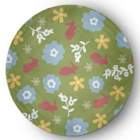 5 ' кръг просто маргаритка цветна любов със зайчета традиционен килим от района на шенил, ябълково зелено