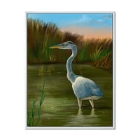 Дизайнарт 'синя чапла птица на брега на езерото' традиционна рамка платно стена арт принт