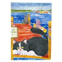 Съкровищата на Каролайн 6001-флаг-родител Черно-бяла котка Без риболовен флаг, многоцветно