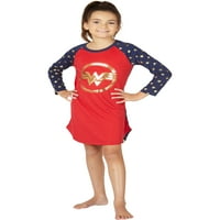 Wonder Woman Costume Girls Gold Logo Raglan Nightgown Pajame Sleep Rish