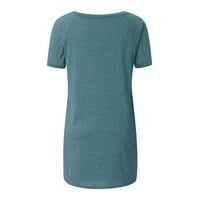 Ecqkame дамски летни тениски Разчистване Жени Мода плюс размер кръгла шия с къс ръкав дълга тениска блуза син XL