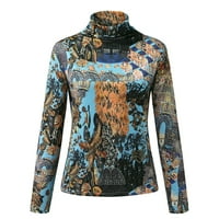 Жени модни костенурки яка ежедневно отпечатана топла блуза тениска Основни върхове риза Hot8SL4487094