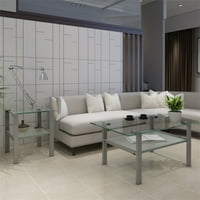 Аукфа стъклена холна маса-правоъгълна диван маса за хол-метални крака-сиво
