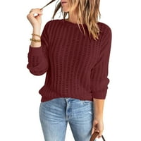 Пуловер за жени моден екипаж в шийката твърд цвят дълъг ръкав плетеше кухи горни върхове за джъмпер на пуловер