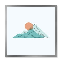 Дизайнарт 'абстрактни сини планини с червена луна' модерен арт принт в рамка