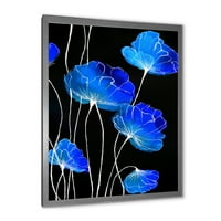 Дизайнарт 'детайл от сини цветя на черен фон' традиционна рамка Арт Принт