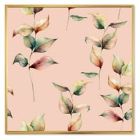 Дизайнарт 'есенни розови листа с клон в пастелни цветове' традиционна рамка платно за стена арт принт