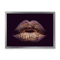 Дизайнарт' Секси златисто метализирани женски устни ' модерна рамка Арт Принт
