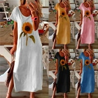 cdar мода жени слънчогледов кръг врат късо ръкав странична разцепена рокля с дълга рокля рокля