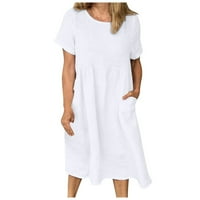 Dyegold Sundresses for Women Небрежен плаж - Небрежна рокля с дължина на коляното за жени кръгла шия с късо ръкав памук плюс размер