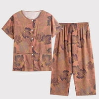 Dianli Summer Set for Women Trendy Floral Print Fashion Cotton Linen Summer Summe Suit Pajamas Silk Commentable Button Down Callize