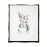 Ступел индустрии скицирани пухкави зайчета цветя блясък сива рамка плаващо платно стена изкуство, 24х30