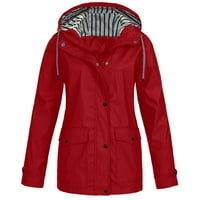 Ediodpoh Дамско модно дъждовно яке с качулка лек дълъг ръкав вятър с ветрове, цип нагоре по теглене с джобове женски анораки червени_