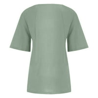 Cacommark pi дамски върхове клирънс дамски летни ежедневни плътни цветове кръгла тениска с къси ръкави с къс ръкав блуза зелено