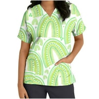 Zpanxa дамски летни върхове Просвещение с кратък ръкав V-образни върхове Работа униформа Сейнт Патрик печат с джобна блуза дамска тренировка върхове ризи мента зелен?