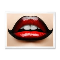Дизайнарт 'Дамски устни с червено и черно червило' модерен арт принт в рамка