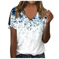 Usmixi дамски блузи и върхове обличане плюс размер бутон нагоре леки удобни студени рамо тениски лятна флорална щампа v-nect къса