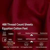 Superior 5 Piece 400-Thread Бургундски египетски памучен лист, сплит крал-дълбок джоб