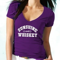 Слънце и уиски отпечатани тениска с v-образно деколте женски черен тройник 2x-голям