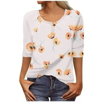 Apepal дамски върхове жени Хенли ризи ръкав за печат тениска облечени блузи за жени оранжеви 2xl