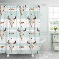 Акварелен етнически бохо безпроблемен модел на бик крава череп рога рога баня декор за баня за баня душ завеса