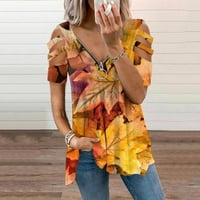 Peplum флорален къс ръкав Небрежни върхове V-образно лято за жени Джинджифил XL